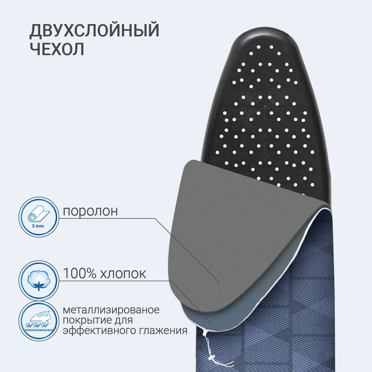3 Чехол для гладильной доски металлизированный Hausmann Cosmic 33/43 х 110/120см, синий фото 3